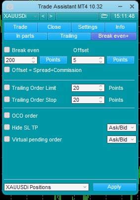 Trade Assistant MT4 Settings